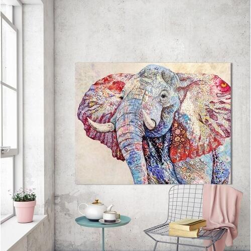 HDARTISAN Wall Art Canvas Painting Animal Picture Colorful Elephant Forest Oil Print For Living Room Home Decor No Frame
