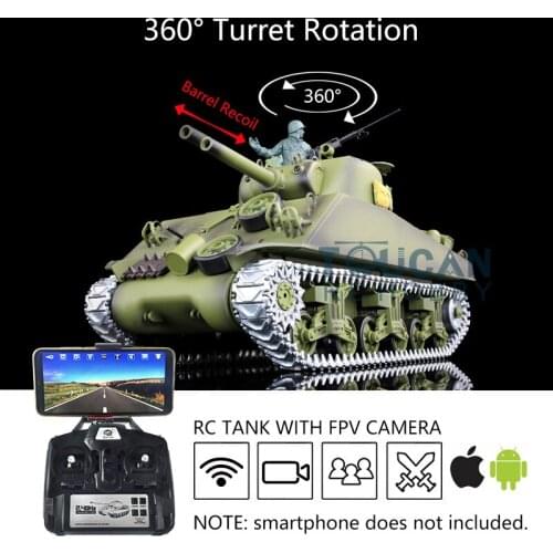 Heng Long 1/16 FPV 7.0 M4A3 Sherman RTR Radio Controlled Tank 3898 360° Turret Barrel Recoil TH17679-SMT4