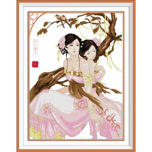 Joy Sunday Peony Fairy Chinese Cross Stitch Kits Ecological Cotton Clear Stamped Printed 14 11CT DIY Wedding Decoration For Home