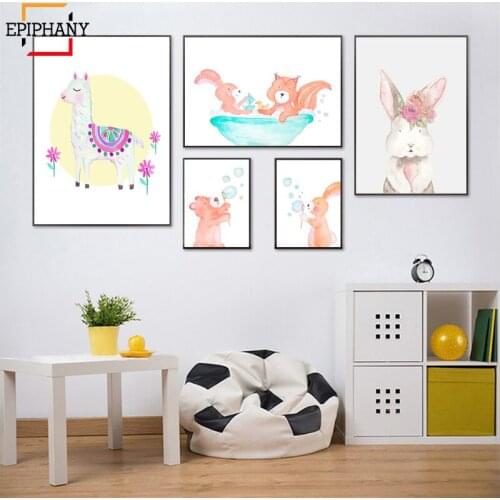 Elephant In Bathtub Print Baby Nursery Wall Art Canvas Painting Watercolor Animal Poster Cartoon Picture Paintings Kids Decor