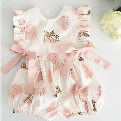 PUDCOCO Fashion Newborn Kids Infant Baby Girls Deer Romper Bow Floral Jumpsuit Clothes Casual Pretty Outfits Set 0-24M