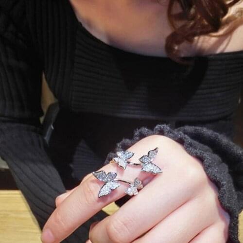Korean Trendy Fashion Butterfly Shaped Crystal Ring Retro Crystal Open Ring For Women Party Jewelry Accessories