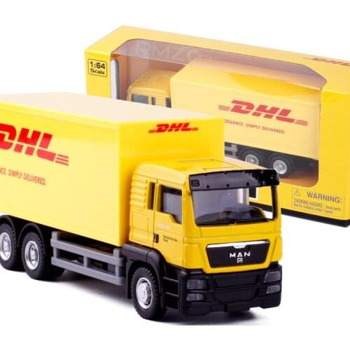 Diecast 1:64 Scale Die Cast Metal Alloy Express DHL Yellow Truck Model Container Transport Vehicle Kids Toys Collection Gift
