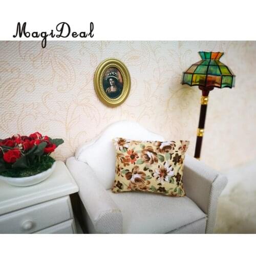 1/12 Scale Dollhouse Miniature Beige Floral Modern Cushions Pillow Sofa Bed Chair Bedroom Acc Living Room Furniture Decor