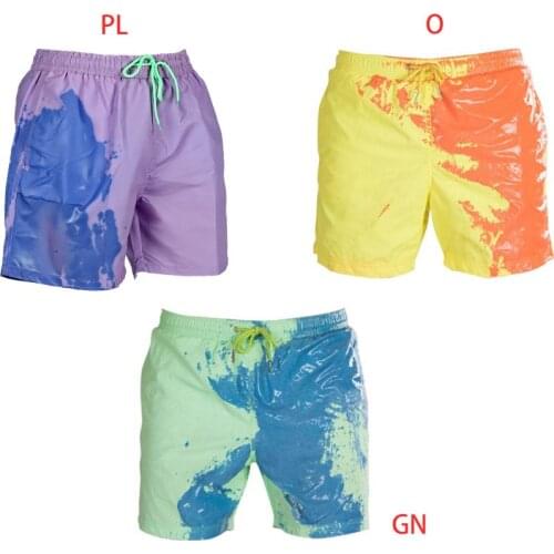Men Summer Beach Shorts Temperature Sensitive Color Changing Swim Drawstring Quick Dry Water Sports Pants S-3XL