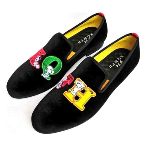 XQWFH Men Wedding Shoes Gold Emebroidered Loafers Fashionable Nightclub Party Shoes Zapatos Hombre