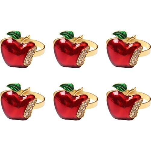 New Napkin Rings Set of 6, Red Apple Napkin Ring for Wedding, Dinner Party, Banquet, Serviette for Christmas, Birthday