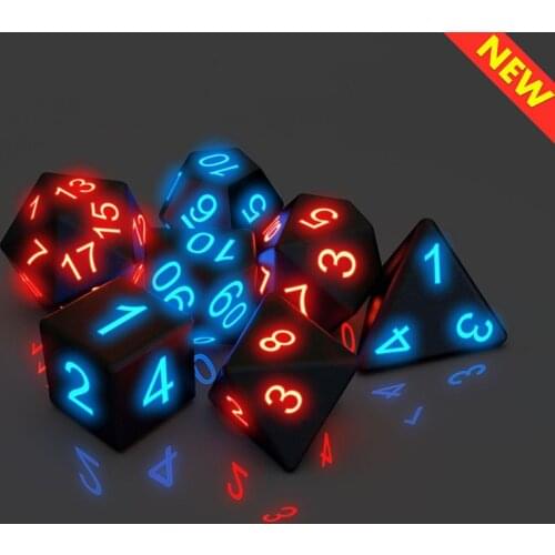 New Arrival Glowing Dice Set Discoloration Dice 7Pcs Colorful Polyhedral Cubes Dice Game for Bar KTV Party 2021