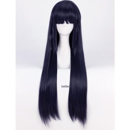 NARUTO Hyuga Hinata Cosplay Wig Long Straight Neat Bang Heat Resistant Synthetic Hair Wig + Wig Cap