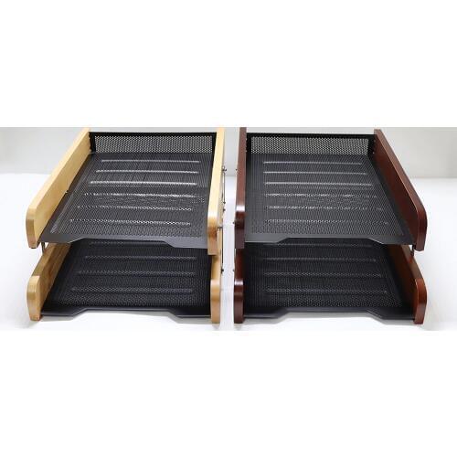 NEW office paper tray wooden metal double Document Trays A4 Paper Office Document File Paper Letter Tray Organiser Holder