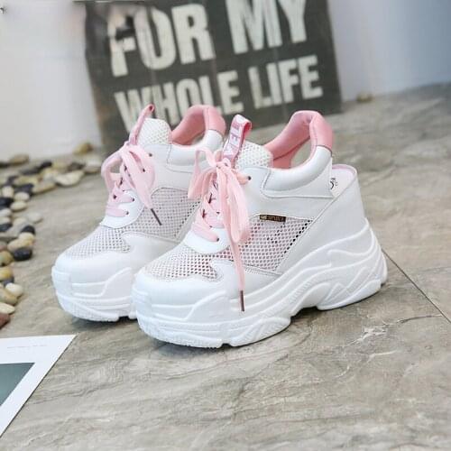 Casual Shoes Womens Flats Shoes Mesh Breathable Platform Wedge Heels Shoes 10cm Summer Sneakers Zapatillas Deportivas Mujer
