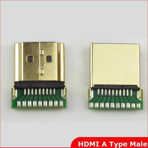 10pcs/lot Gold Plated HDMI A Type Male Plug Connector with PCB Board Version 1.4 19PIN