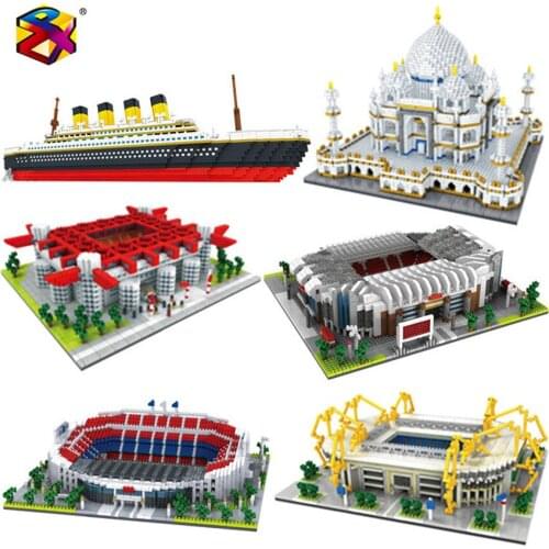 PZX Diamond Blocks Technic Bricks Building Blocks Toy vehicle RMS Titanic Ship Millan Stadium Taj Mahal Steam Boat Model Toys