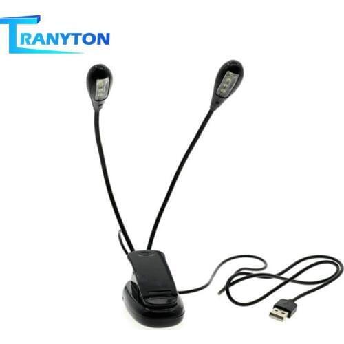 Adjustable USB LED Book Light 8 LEDs Clip-On Two Arms Reading Lamp for Music Stand and Book Reading Flexible Gooseneck Desk Lamp