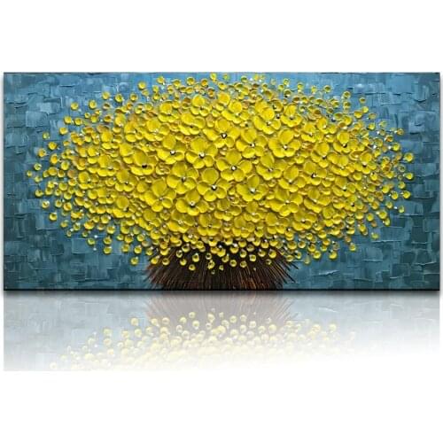 Hand Painted Yellow Flowers Oil Painting Modern Floral Canvas Wall Art Hand Painted for Living Room Bedroom Dinning Room Unframe