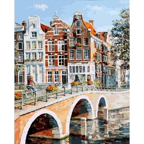 RUOPOTY Painting By Numbers Bridge Picture Handmade Home Living Room Decor Paint Kits 60x75cm Frame Craft Diy Gift