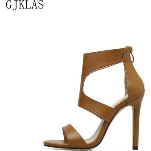 High Heels Sandals Women Summer Fashion Leather Brown Black Women Shoes High Heel Gladiator Sandals Stiletto Heels Women Sandals