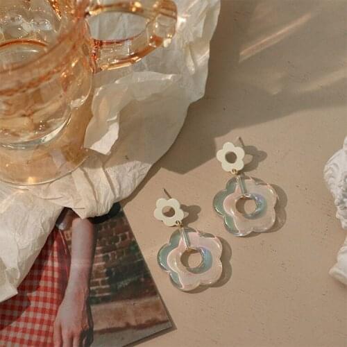 Kpop earrings summer Korean style Shiny flash Retro elegant iceberg camellia silver needle earrings temperament womens jewelry