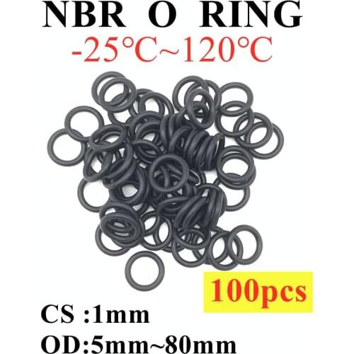 100PCS Black O Ring Gasket CS 1mm OD 5mm ~ 80mm NBR Automobile Nitrile Rubber Round O Type Corrosion Oil Resist Sealing Washer