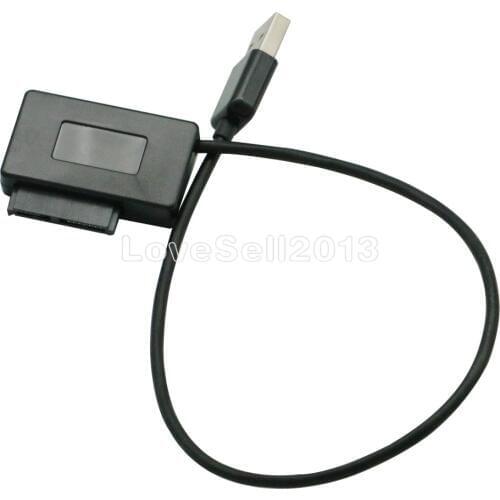 USB 2.0 to 13Pin SATA Hard Drive Adapter Cable Connector Black Slimline for Laptop CD DVD Optical Drive No Need Power Supply