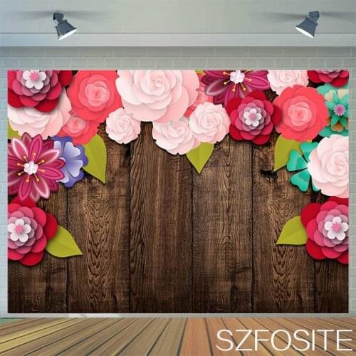 Beautiful Flower Wall Retro Wood Photography Backdrop Wedding Photo Scene Decoration Kids Birthday Party Background Vinyl Banner