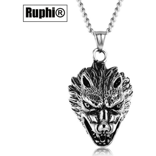 Vintage stainless steel Aggressive wolf head pendant necklace Hiphop punk jewelry accessory
