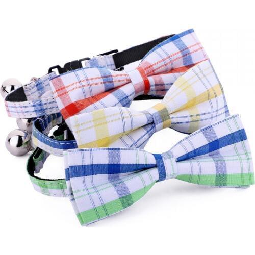High Quality Pet Puppy Cat Bow Tie Lattice Dog Collar Harness Leash Hole Traction Buckle Dog Accessories For Small Dogs Tie