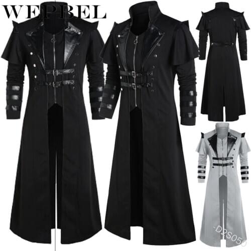 WEPBEL Punk Rave Fashion Mens Zipper Punk PU Steampunk Visual Kei Gothic Long Jacket Coat