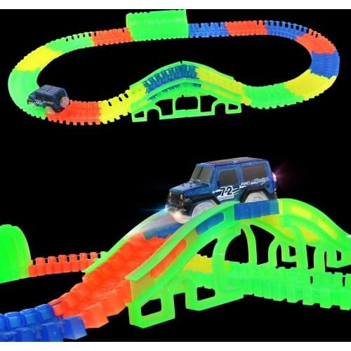 Railway Racing Track Play Set Educational DIY Bend Flexible Race Track Electronic Flash LED Light Car Toys For Boys Children Gif