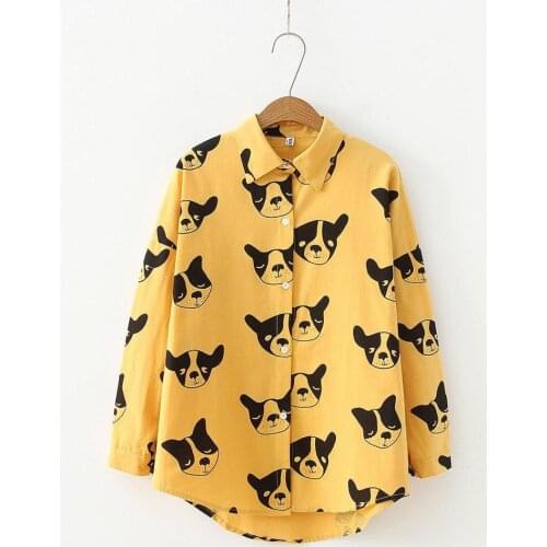 Womens White Shirts Casual Animal Print Women Blouses Cartoon Dog Long Sleeve Spring Autumn Comfortable Women Tops