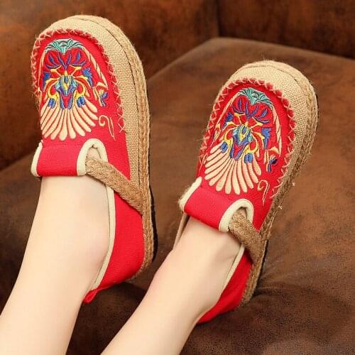 YourSeason Chuanju Mask Embroidered Ladies Linen Shoes Espadrilles Women Handmade Work Loafers Female Comfort Platform Sneakers