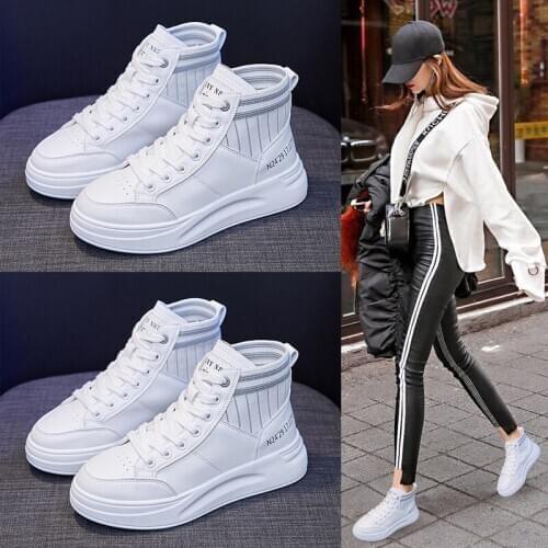 Womens Fashion High-top Flat Shoes High Quality All-match Student Board Shoes Solid Color Comfortable Outdoor Sneakers