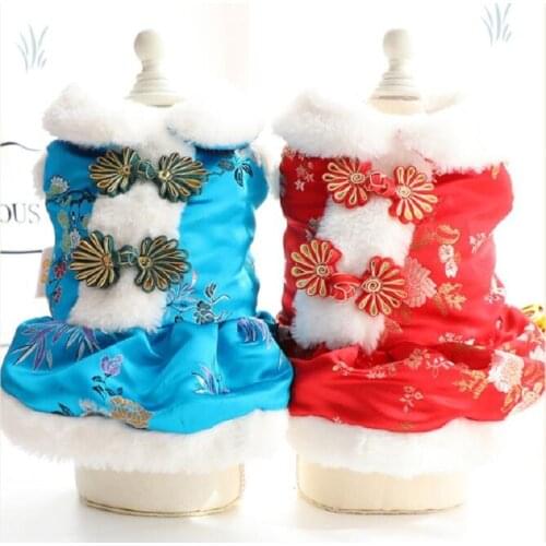 Winter Coat for Dogs Chinese Tang Suit Dog Clothes New Year Puppy Cheongsam Clothes