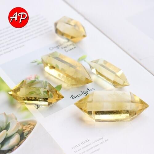 1PC Natural Crystal Column Citrine Double Endpoint Wand Lemon Yellow Quartz Point Home Decor Reiki Gemstone