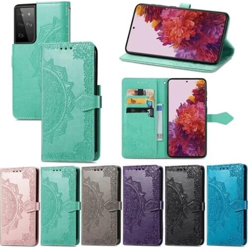 10pcs Imprinting Mandala Pattern Wallet Phone Case Cover for Samsung Galaxy S30 S21 S20 FE S10 Note 20 10 9 8 Ultra Plus Pro