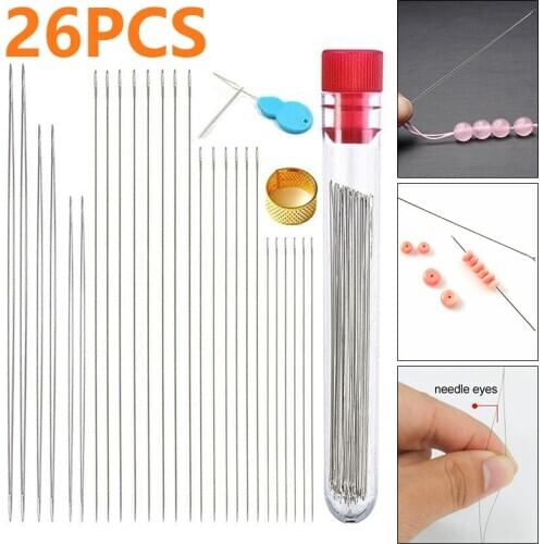 26Pcs/Set Big Eye Beading Needles Set Stainless Steel Needles DIY Beads Pearls Bracelet Jewelry Threading Tools With Storage