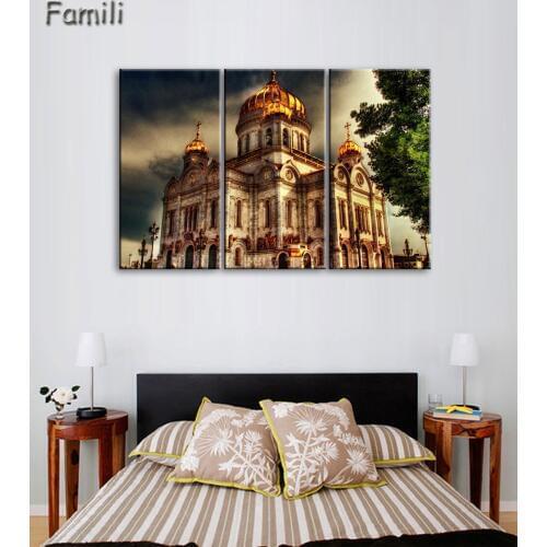 3Pieces/set Russia City Landscape Paintings Wall Art Home Decoration Unframed Canvas Oil Painting For Living Room,oil painting