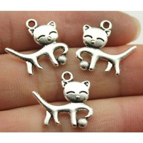 40pcs/lot--19x18mm, cat cham,Antique silver plated Cat Playing Ball charms,DIY supplies, Jewelry accessories