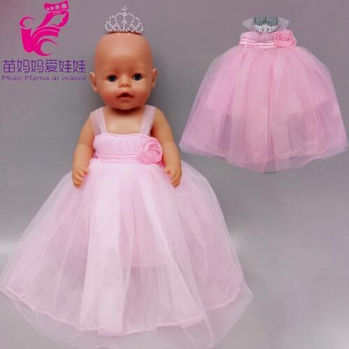 40cm 43cm new born Baby Doll pink bride dress 18 Inch American OG girl Doll dress with crown children toys wears