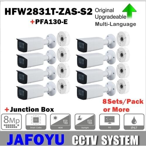 8Sets/PACK or More Including IPC-HFW2831T-ZAS-S2 8MP Lite IR Vari-Focal Bullet Network Camera 2.7-13.5mm + Junction Box PFA130-E