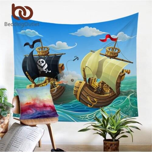 BeddingOutlet Pirate Hippie Tapestry Wall Cartoon Boat Decorative Wall Hanging For Kids Room Nautical Ocean Beach Mat Dropship