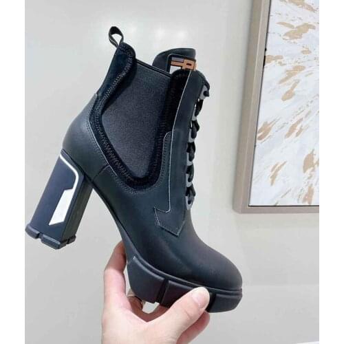 High Heels Women Ankle Boots Lace Up Chelsea Booties Mix Color Fashion Brand Design Plus Size Ladies Shoes Platform Martin Boot