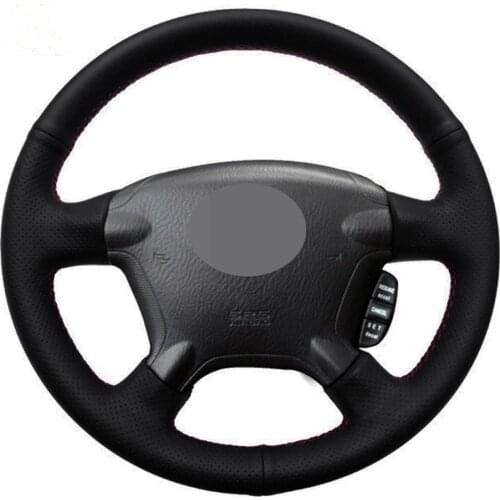 Car Steering Wheel Cover DIY Hand-stitched Black Genuine Leather For Honda CR-V CRV 2002-2006