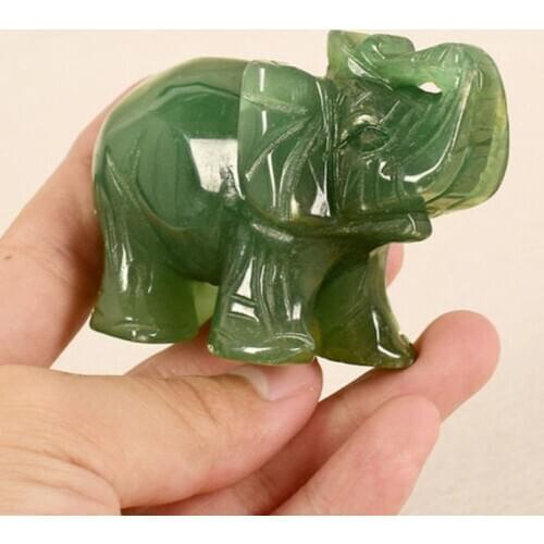 Handmade Carved Tangling Jade Elephant Gemstone Natural Crystal Figurine Ornaments