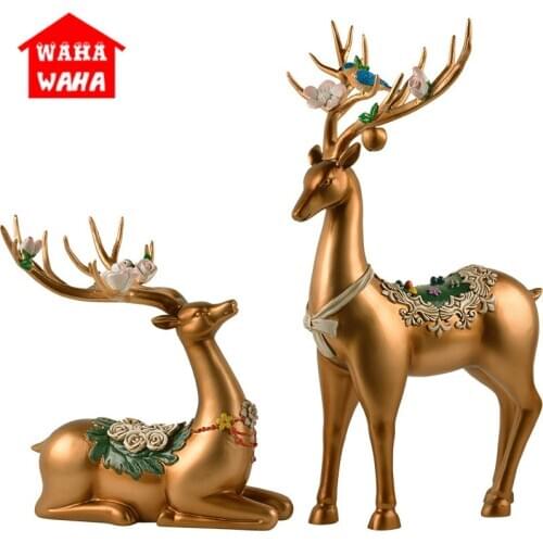 European Couple Deer Figurine Ornaments Resin Deer Miniature Handicraft Ornament Resin Animal Figurines Wedding Decorations