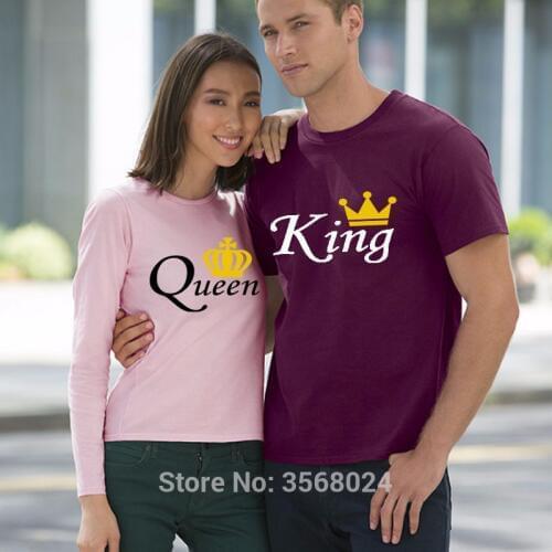 Euro Big Size T-shirts Cotton King Queen Printing Couples Leisure Top Tees Man KING shirts Short Sleeve O neck Lover T-shirt