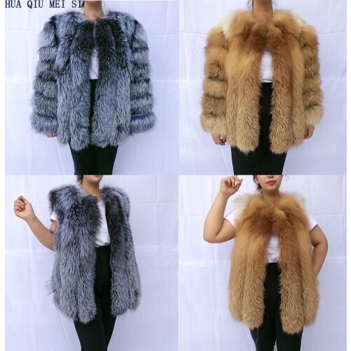 HUA QIU MEI SI Silver Fox Fur Coats