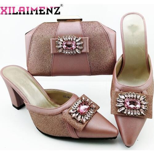High Quality Italian Party Crystal Pointed Toe Slipper And Bags Set Elegant Pumps Women Shoes And Bags Set For Wedding Dress