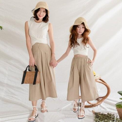 Family Matching Clothes Mother And Daughter 2 Pieces Sets Vest + Wide Leg Pants Summer Mom And Me Costume