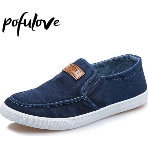 Pofulove Men Canvas Shoes Loafers Casual Sneakers Flats Slip on Zapatos Spring Summer Fashion Designer Vulcanized Shoes 38-45